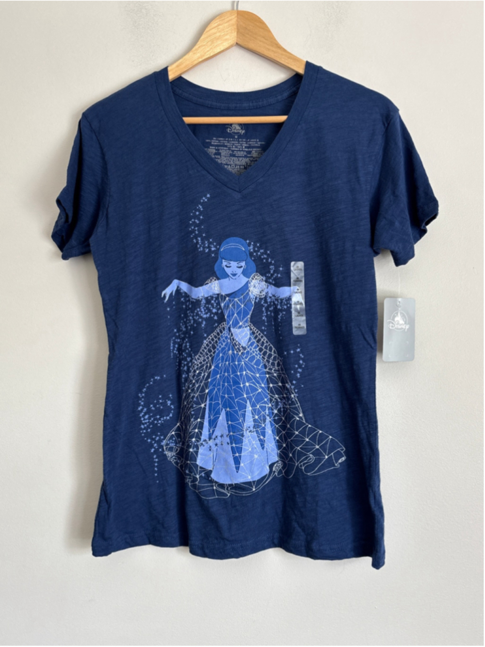 Disney Parks Cinderella Graphic T-Shirt, Size M, Blue and White Burnout Tee New